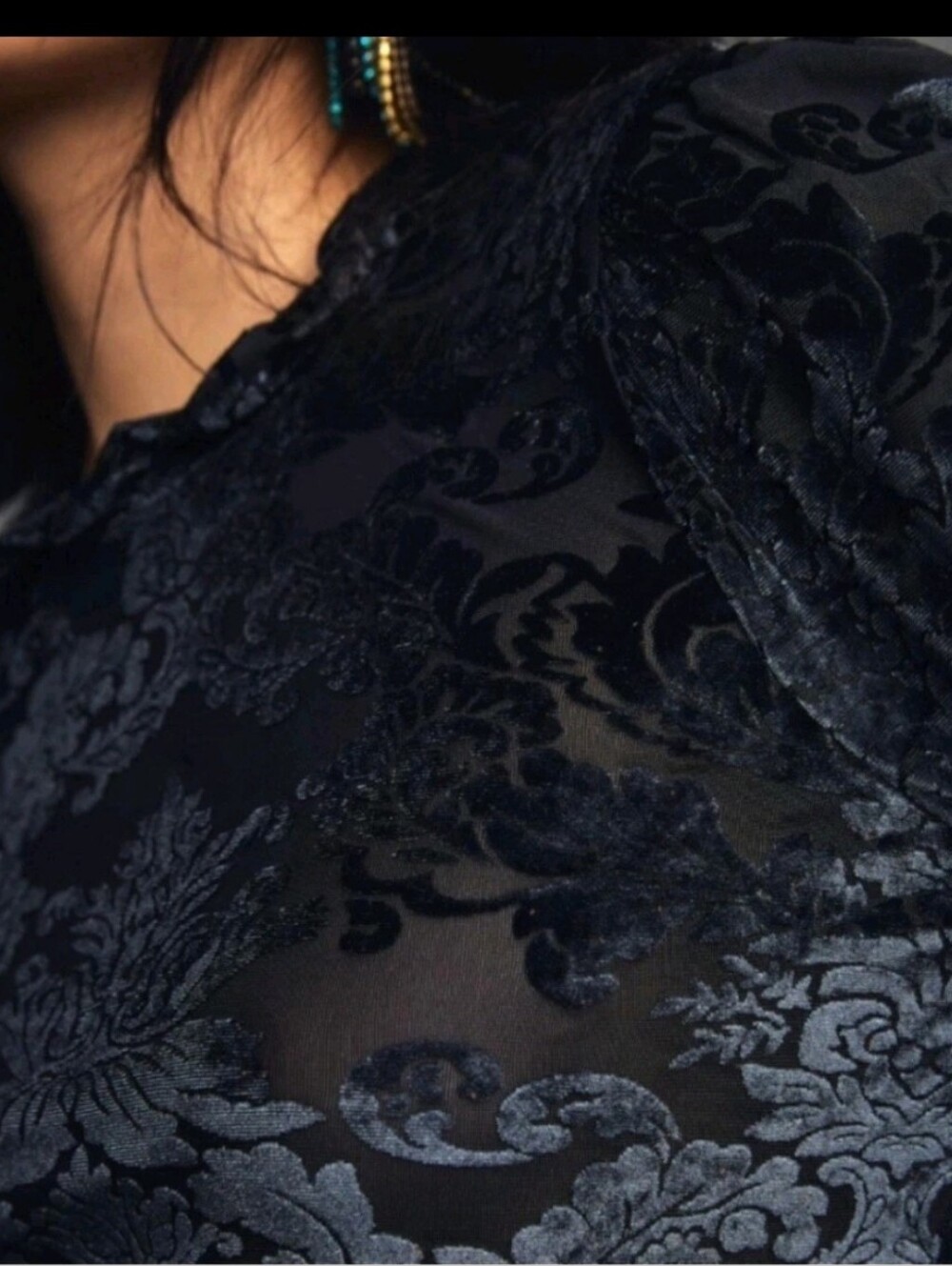 Anthropologie Black Velvet Burnout Lace-Up Back Top Sz.XL Euc! - Picture 3 of 6
